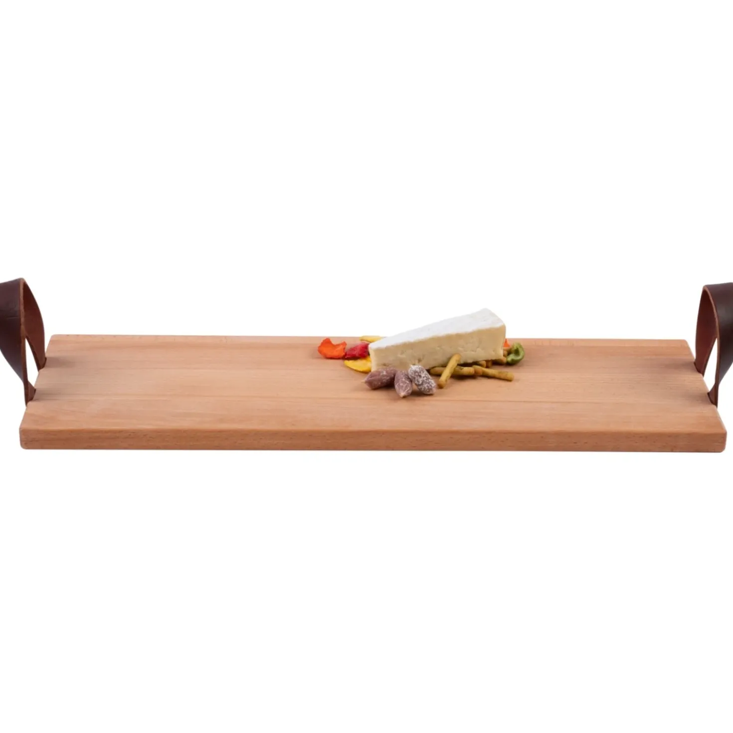 Puur Hout Serveerplank Beuken Met Leren Handgrepen (59x19.5 cm)