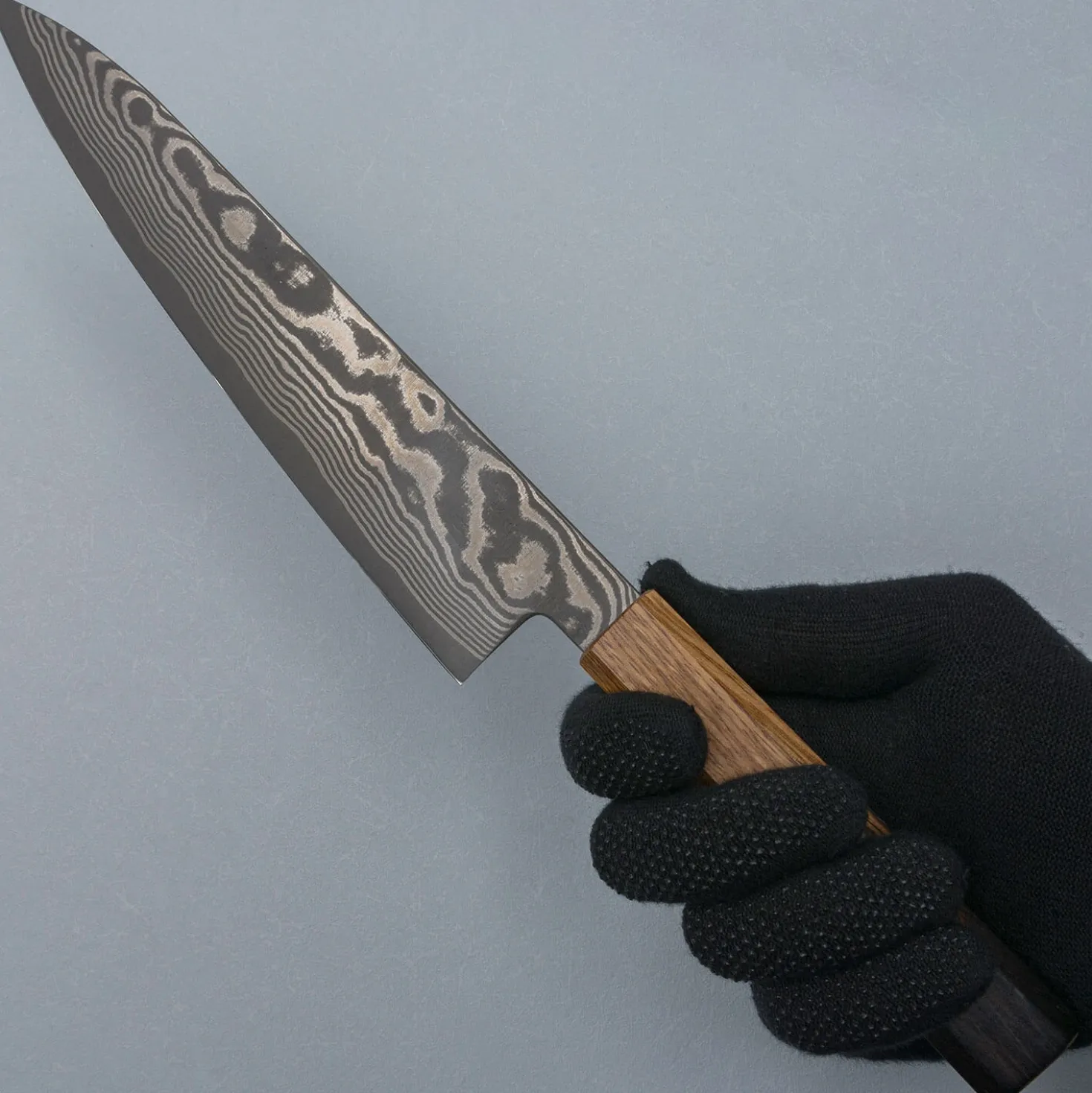 Shigeki Tanaka Ginsan Nickel Damast Oak Gyuto 21 cm
