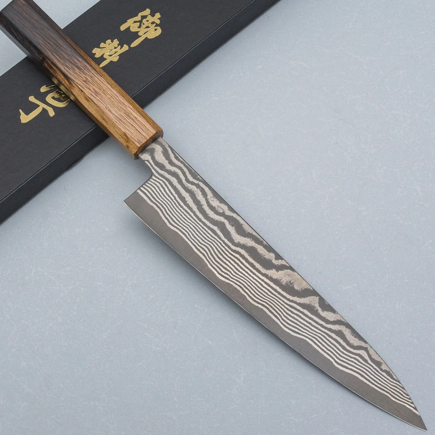 Shigeki Tanaka Ginsan Nickel Damast Oak Gyuto 21 cm