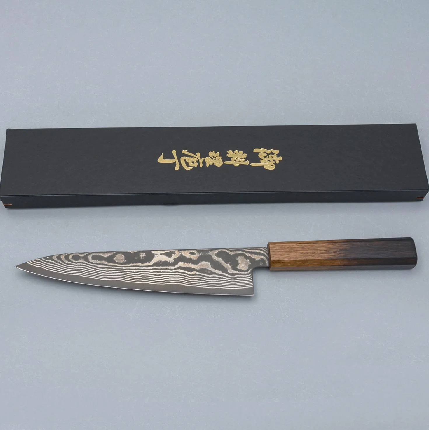 Shigeki Tanaka Ginsan Nickel Damast Oak Gyuto 21 cm