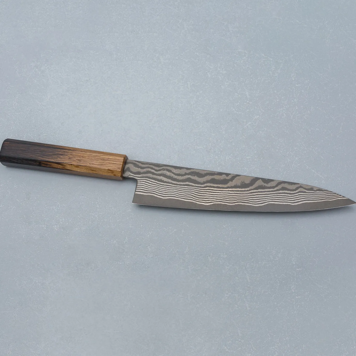Shigeki Tanaka Ginsan Nickel Damast Oak Gyuto 21 cm