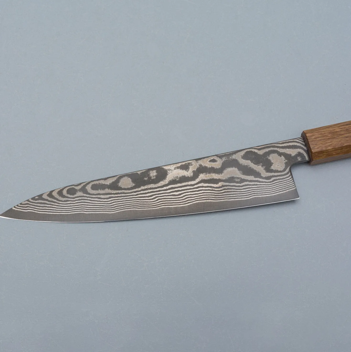 Shigeki Tanaka Ginsan Nickel Damast Oak Gyuto 21 cm