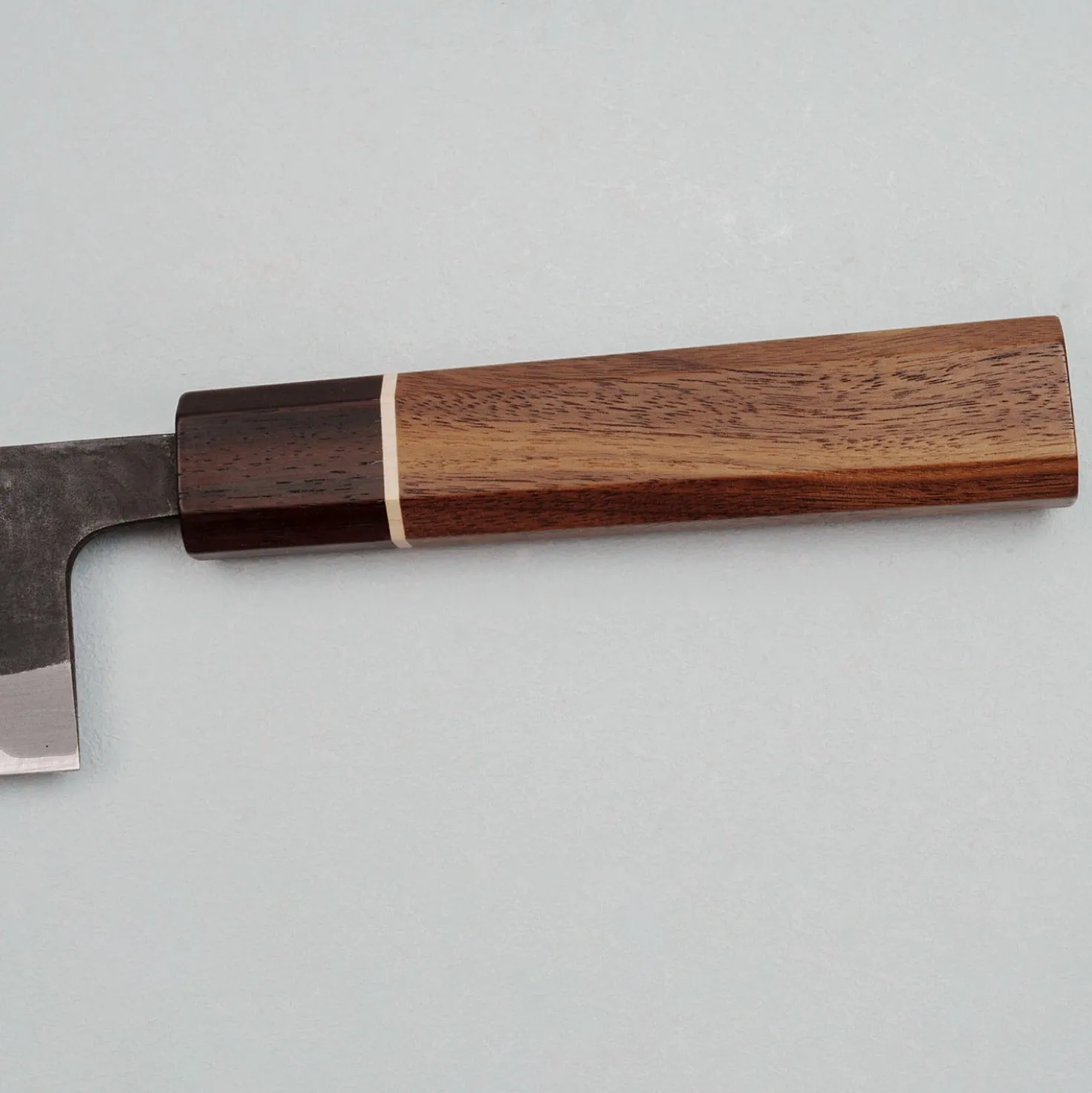 Shiro Kamo Aogami Super Kurouchi Walnut Ring Santoku 16.5 cm