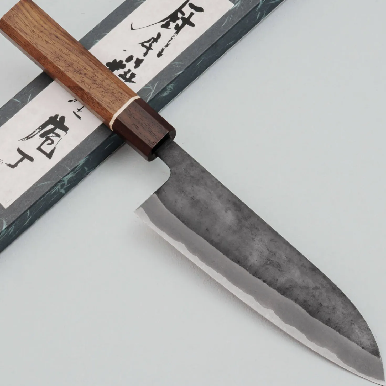 Shiro Kamo Aogami Super Kurouchi Walnut Ring Santoku 16.5 cm