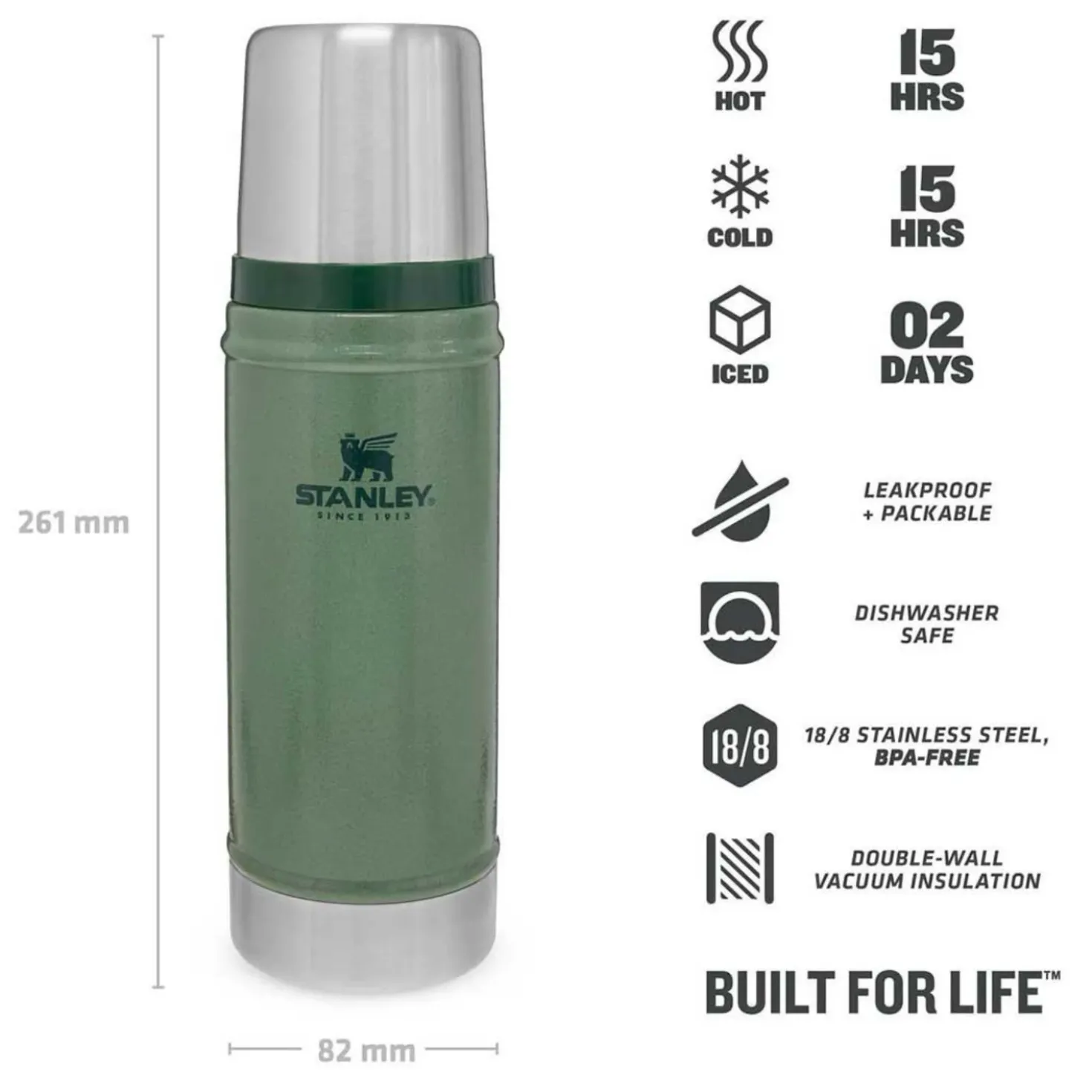 Stanley The Legendary Classic Fles Hammertone Groen 473 ml