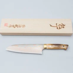 Takeshi Saji Aogami #2 Rainbow Cowhorn Santoku 18 cm
