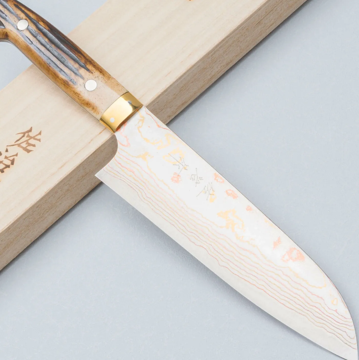 Takeshi Saji Aogami #2 Rainbow Cowhorn Santoku 18 cm