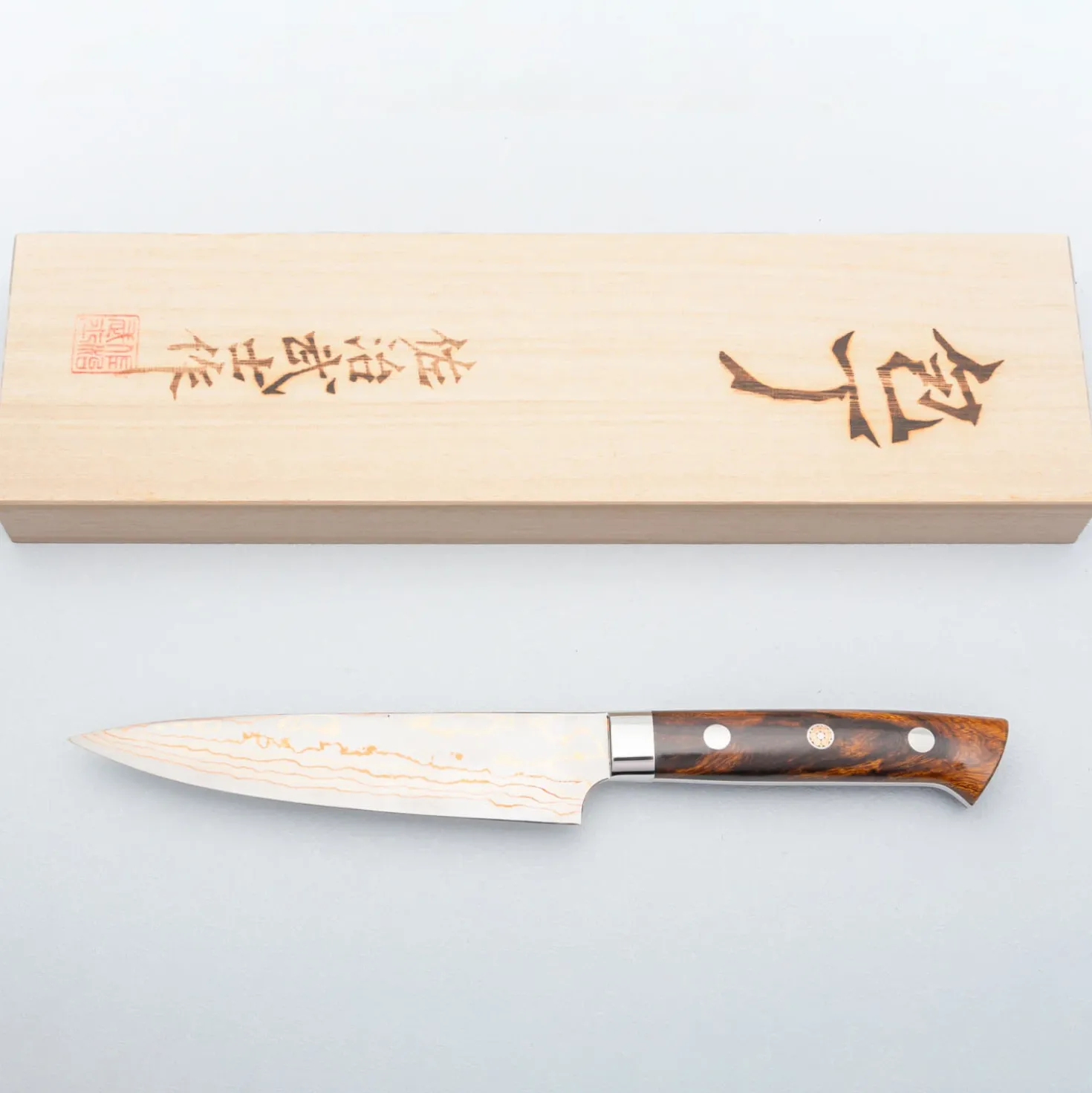 Takeshi Saji Aogami #2 Rainbow Ironwood Petty 13 cm