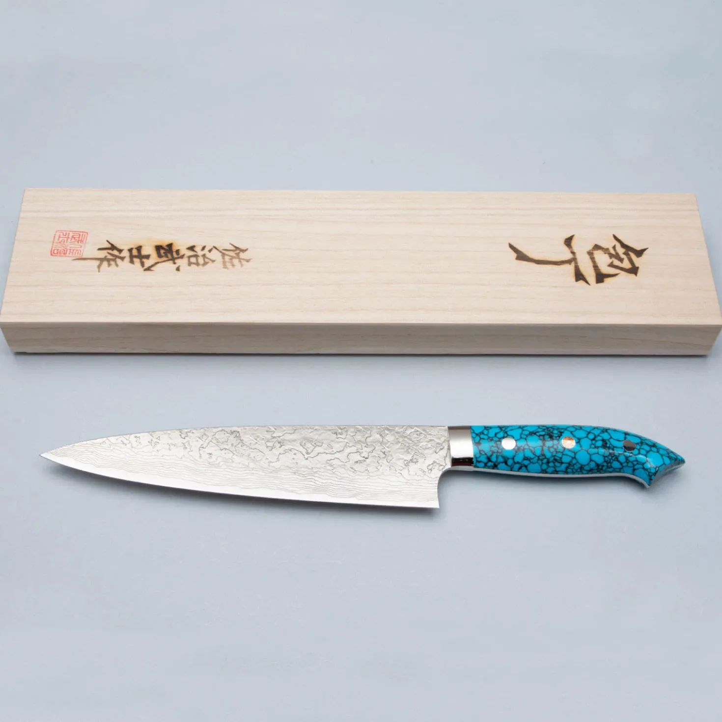 Takeshi Saji R2 Damast Turquiose Gyuto 21 cm