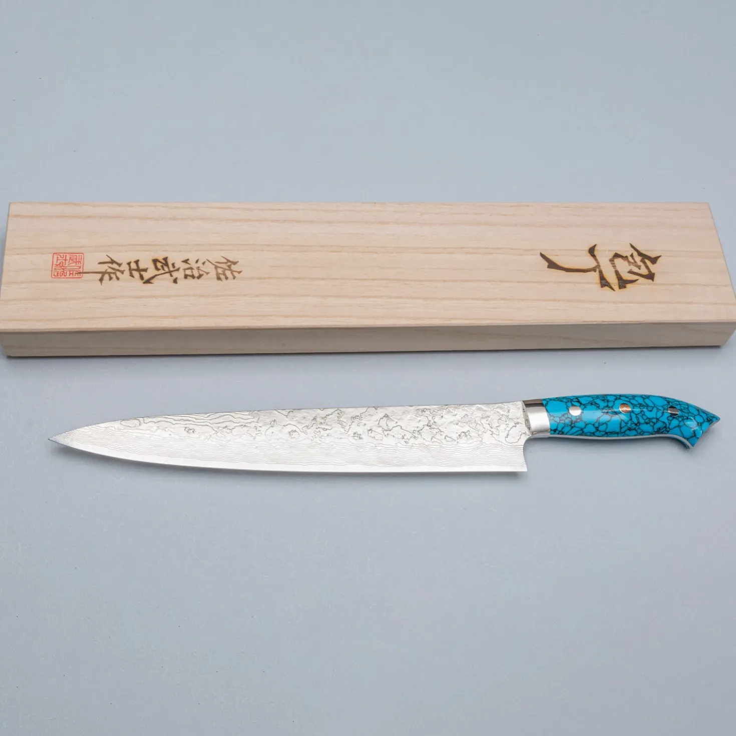 Takeshi Saji R2 Damast Turquiose Sujihiki 27 cm