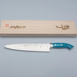Takeshi Saji R2 Damast Turquiose Sujihiki 24 cm