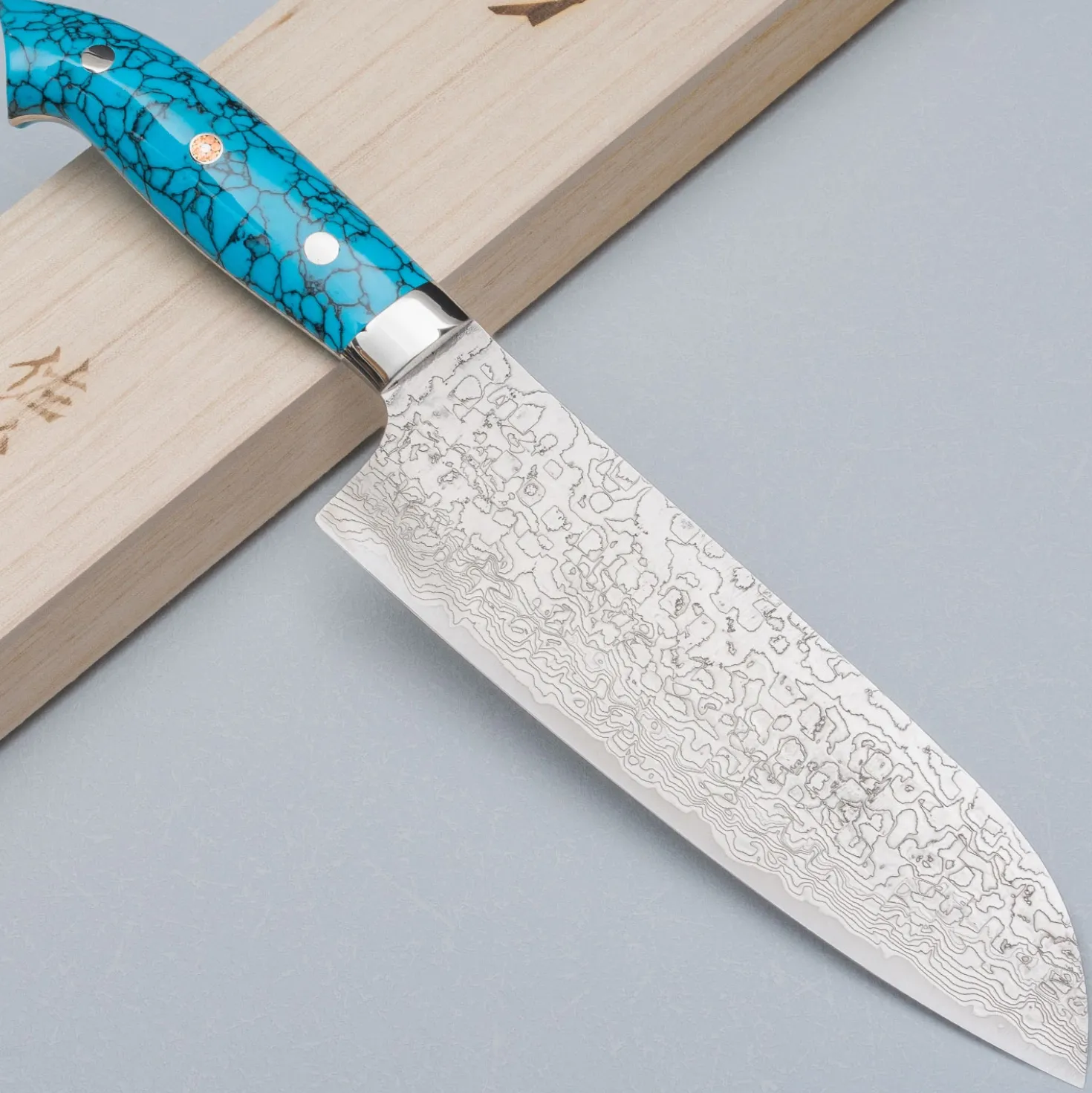 Takeshi Saji R2 Damast Turquiose Santoku 18 cm