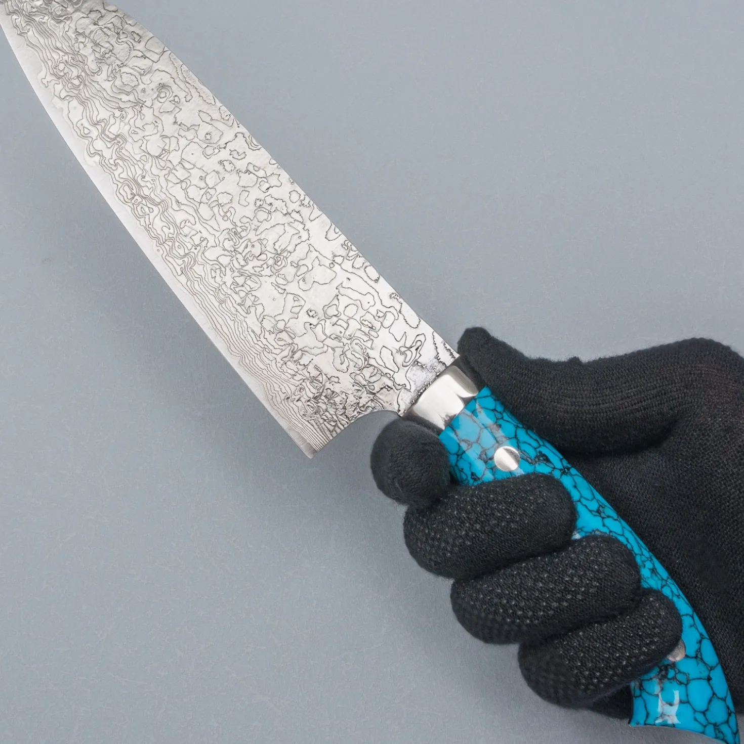 Takeshi Saji R2 Damast Turquiose Santoku 18 cm