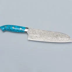 Takeshi Saji R2 Damast Turquiose Santoku 18 cm