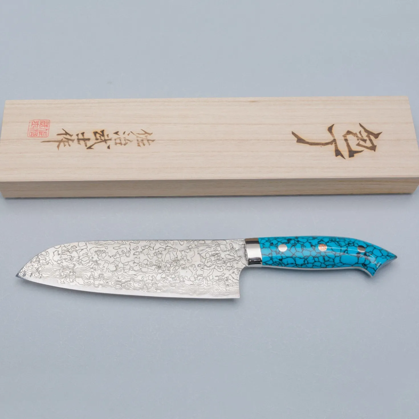 Takeshi Saji R2 Damast Turquiose Santoku 18 cm