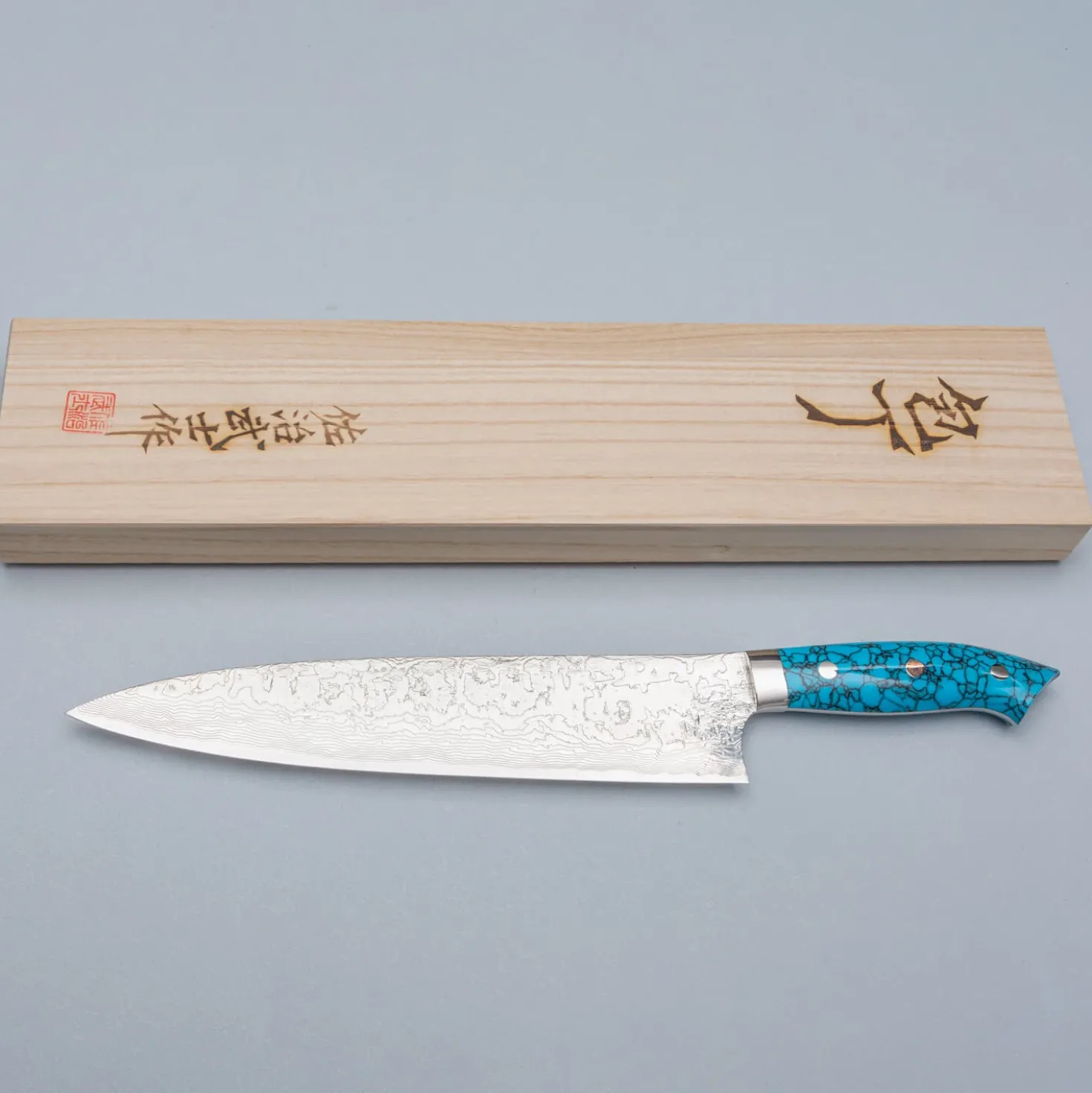 Takeshi Saji R2 Damast Turquiose Gyuto 24 cm