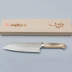 Takeshi Saji SG2 Diamond Damast Staghorn Bunka 18 cm