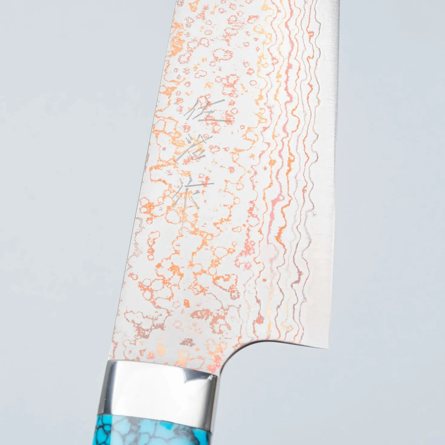Takeshi Saji VG10 Rainbow Damast Turquiose Gyuto 21 cm