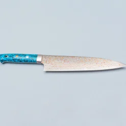 Takeshi Saji VG10 Rainbow Damast Turquiose Gyuto 21 cm