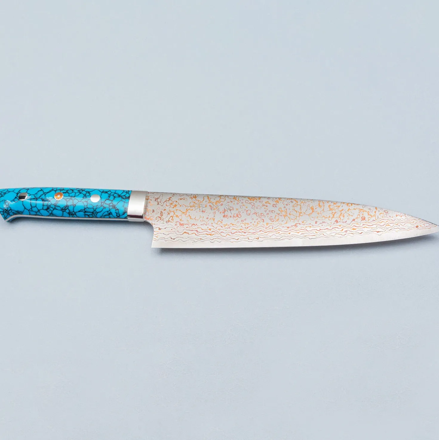 Takeshi Saji VG10 Rainbow Damast Turquiose Gyuto 21 cm