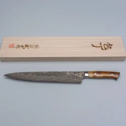 Takeshi Saji VG10 Rainbow Etched Cowhorn Sujihiki 27 cm