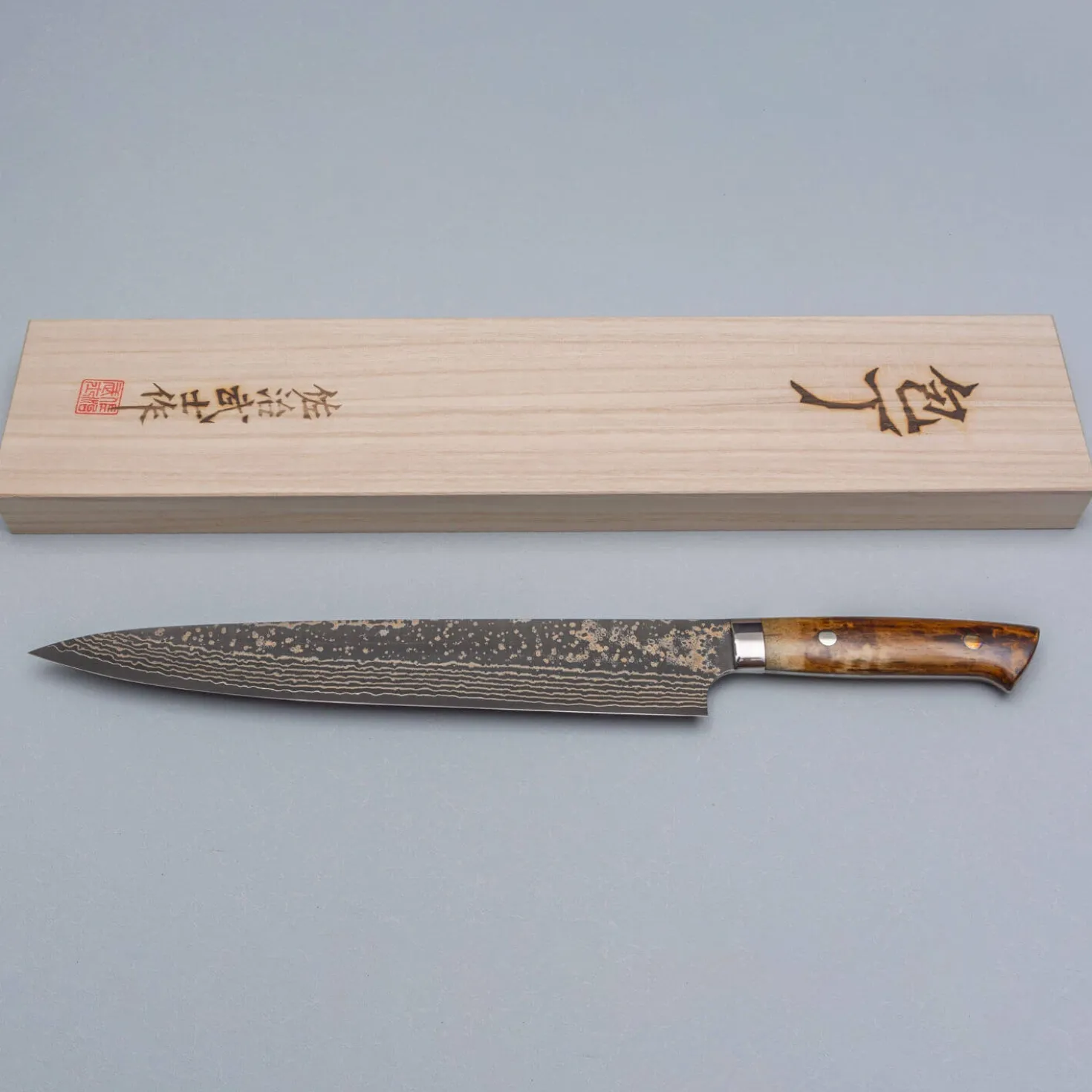 Takeshi Saji VG10 Rainbow Etched Cowhorn Sujihiki 27 cm
