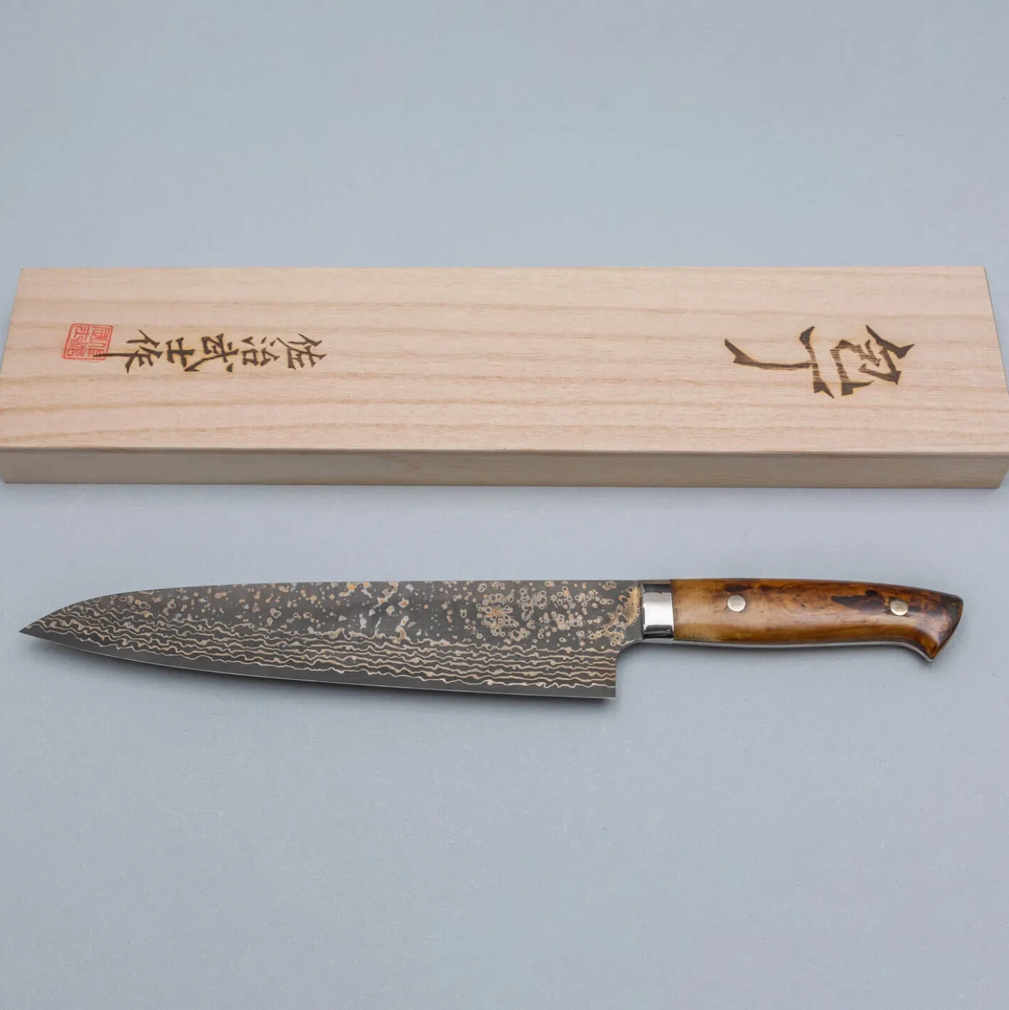 Takeshi Saji VG10 Rainbow Etched Cowhorn Gyuto 24 cm