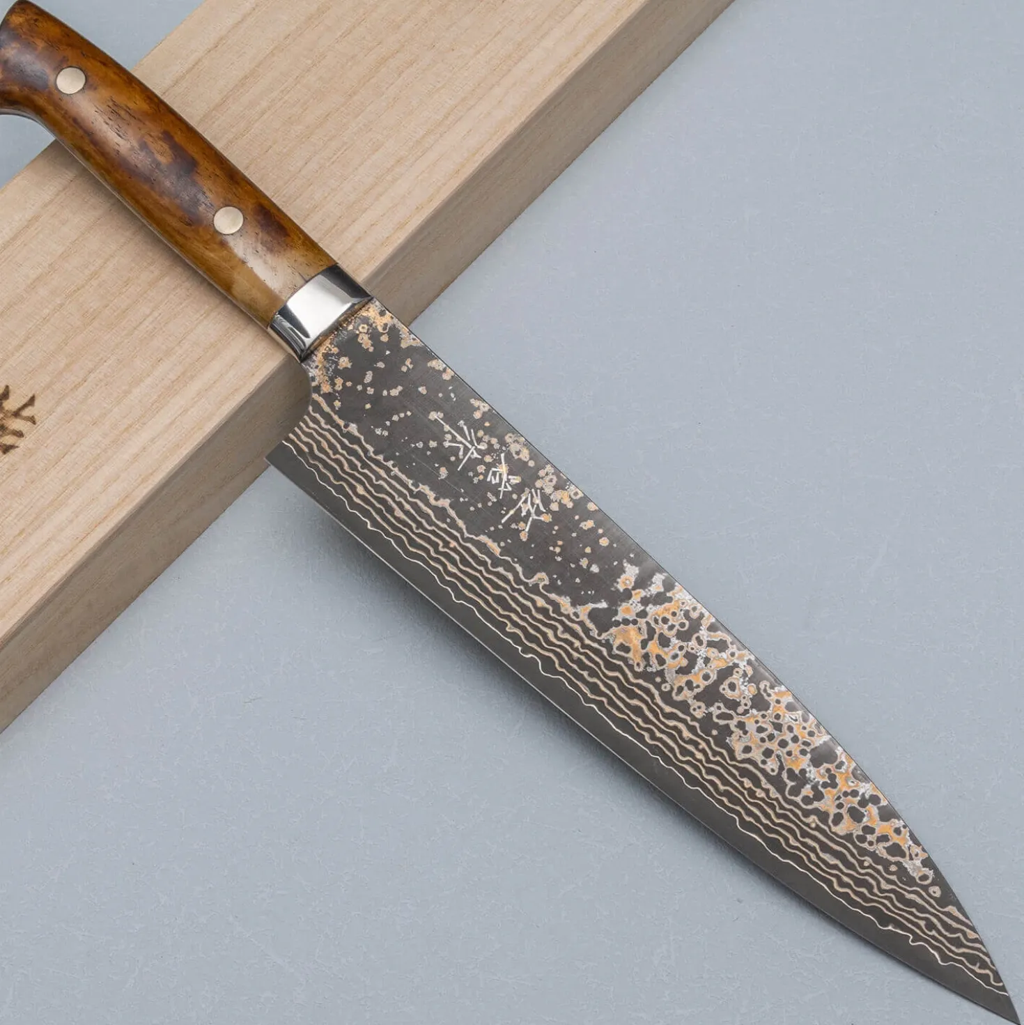 Takeshi Saji VG10 Rainbow Etched Cowhorn Gyuto 21 cm