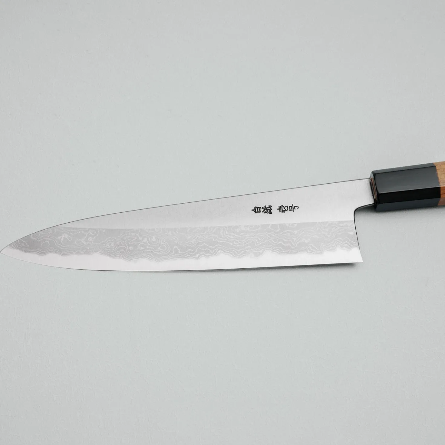 Yoshikazu Tanaka Shirogami #1 Damast Teak Gyuto 21 cm