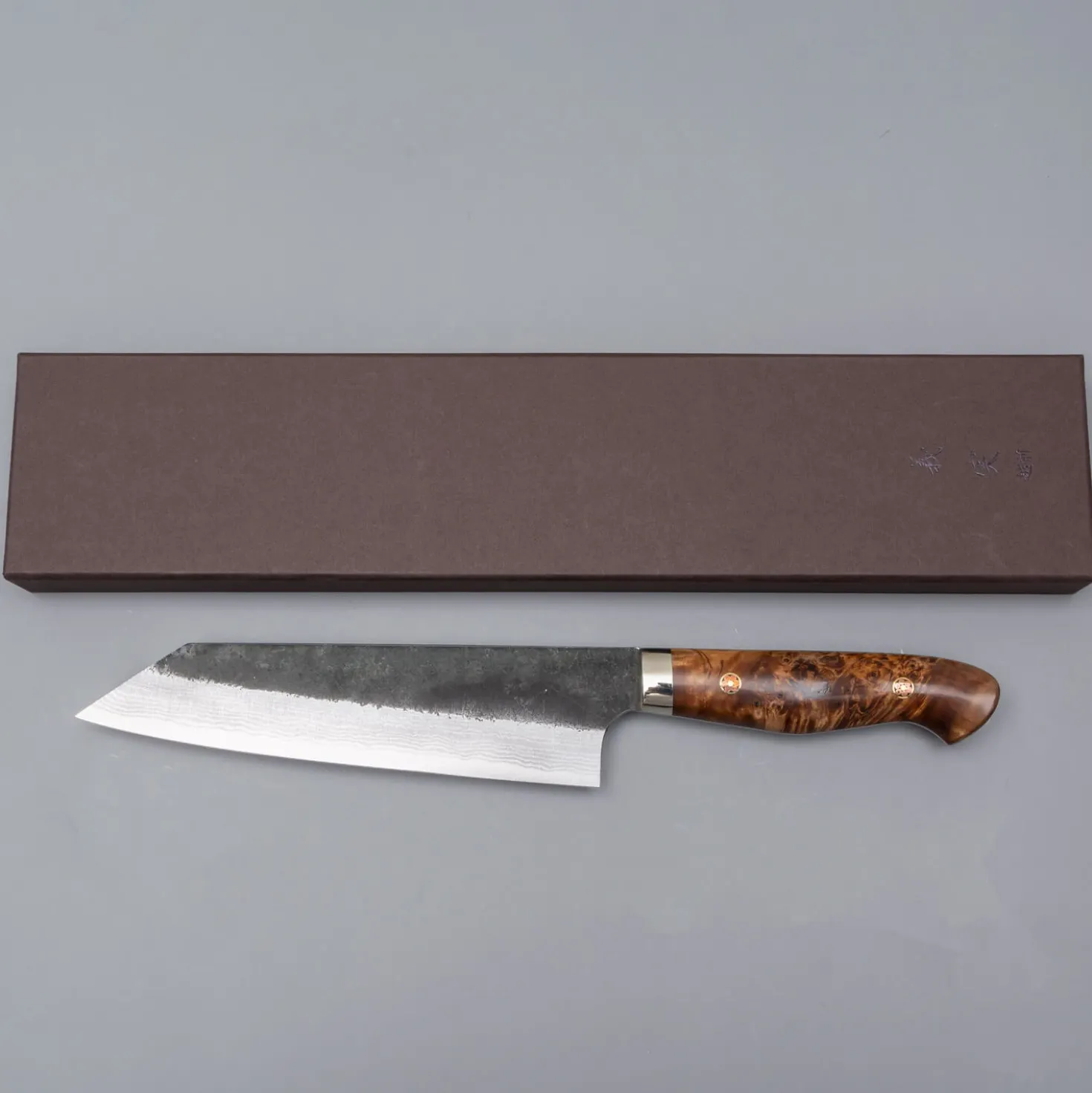 Yoshimi Kato Aogami Super Damast Kurouchi Maple Bunka 17 cm