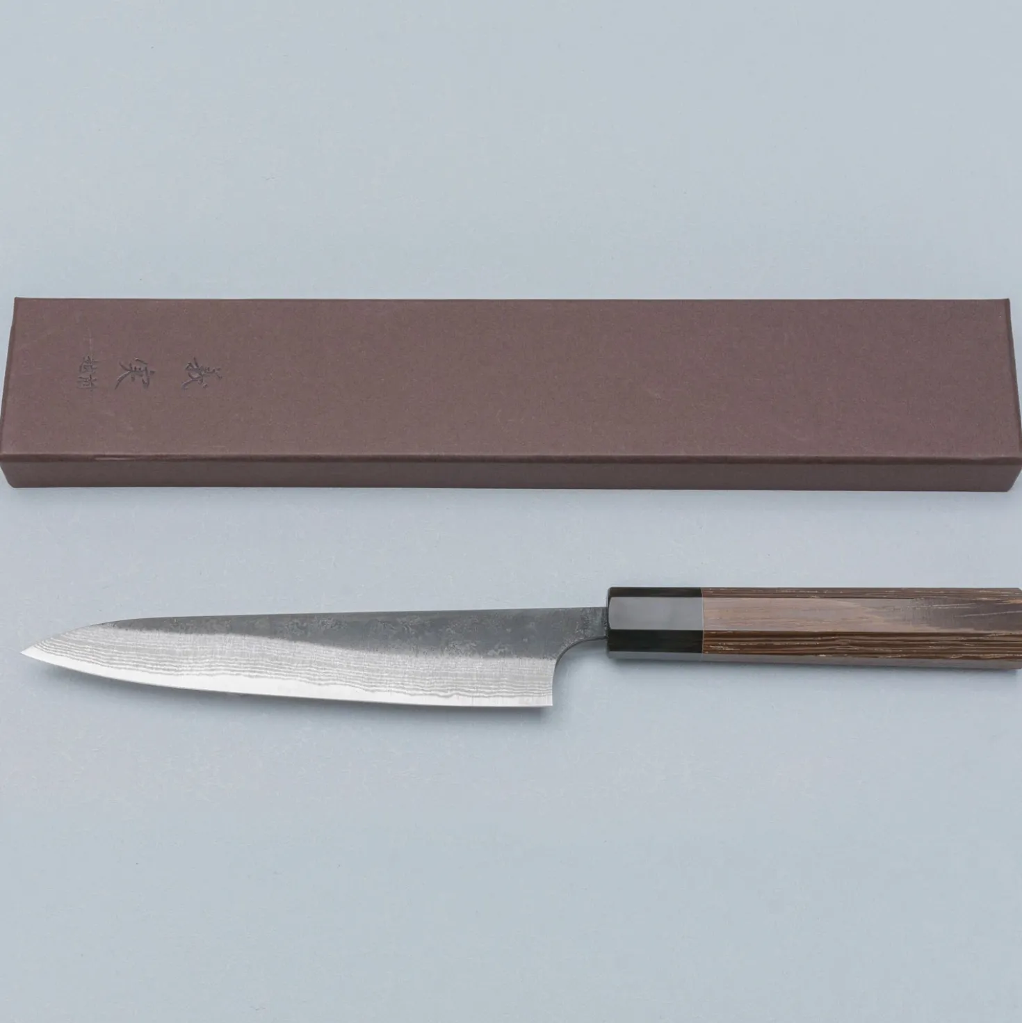 Yoshimi Kato Aogami Super Damast Iron Cladd Kurouchi Petty 15 cm