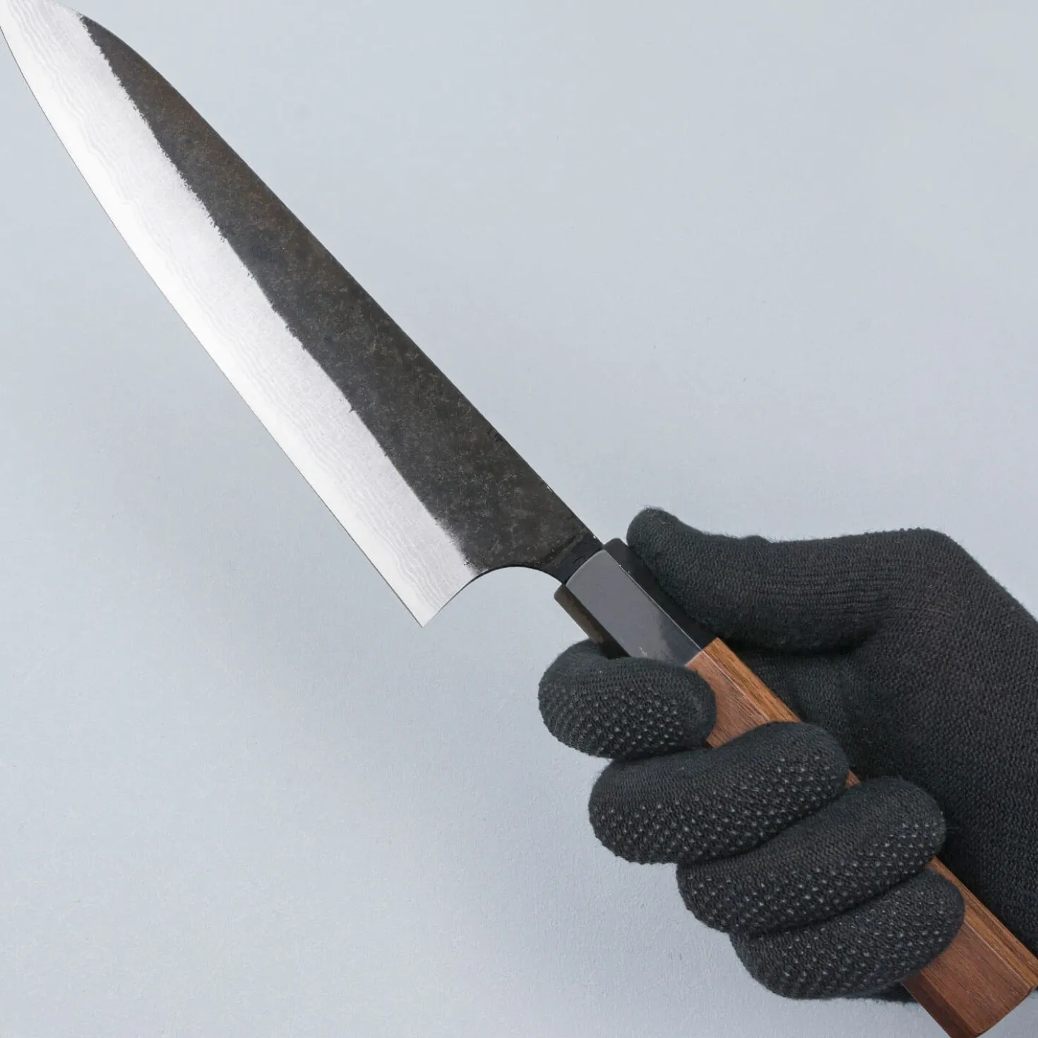 Yoshimi Kato Aogami Super Damast Iron Clad Kurouchi Gyuto 21 cm