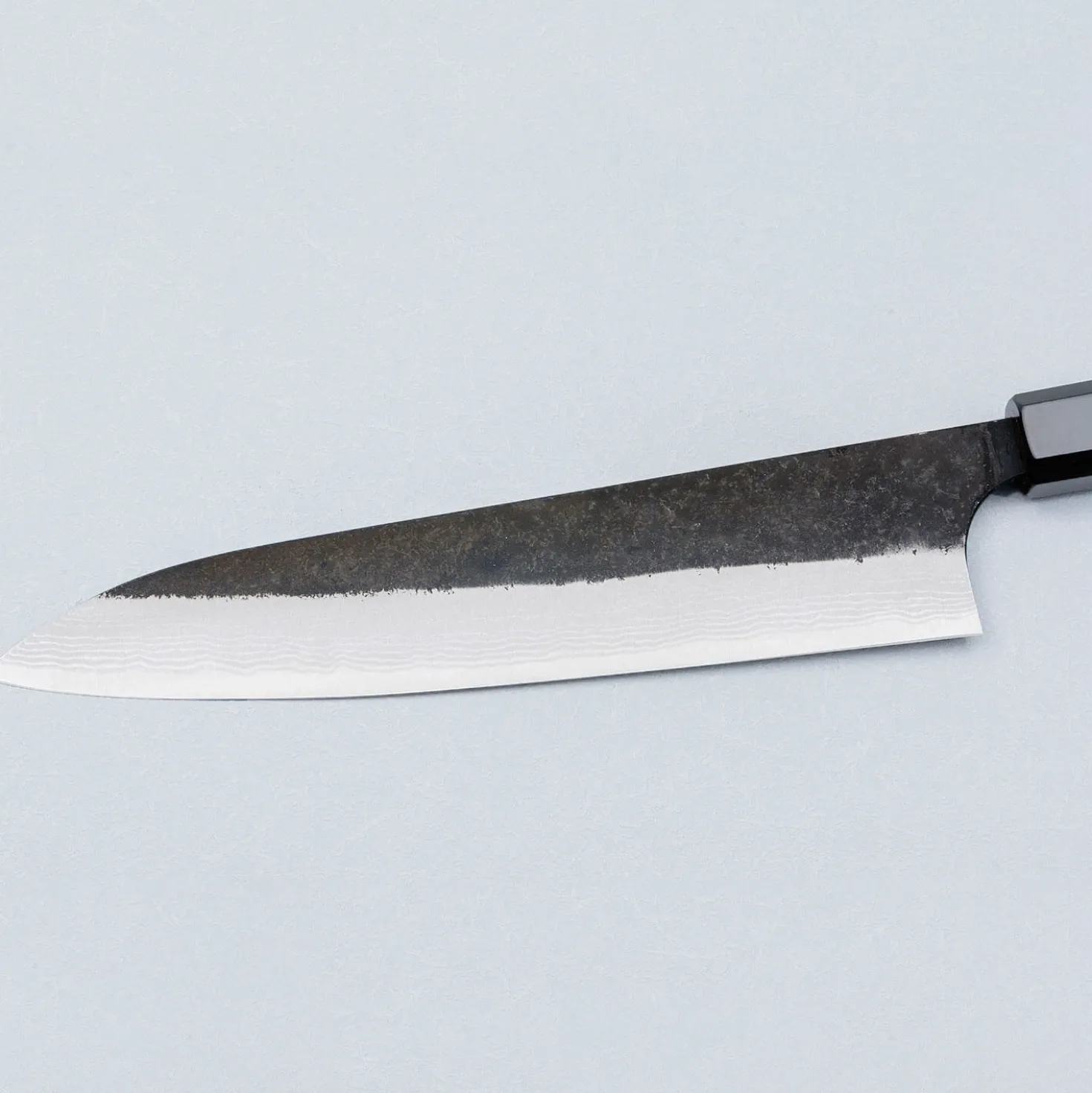 Yoshimi Kato Aogami Super Damast Iron Clad Kurouchi Gyuto 21 cm