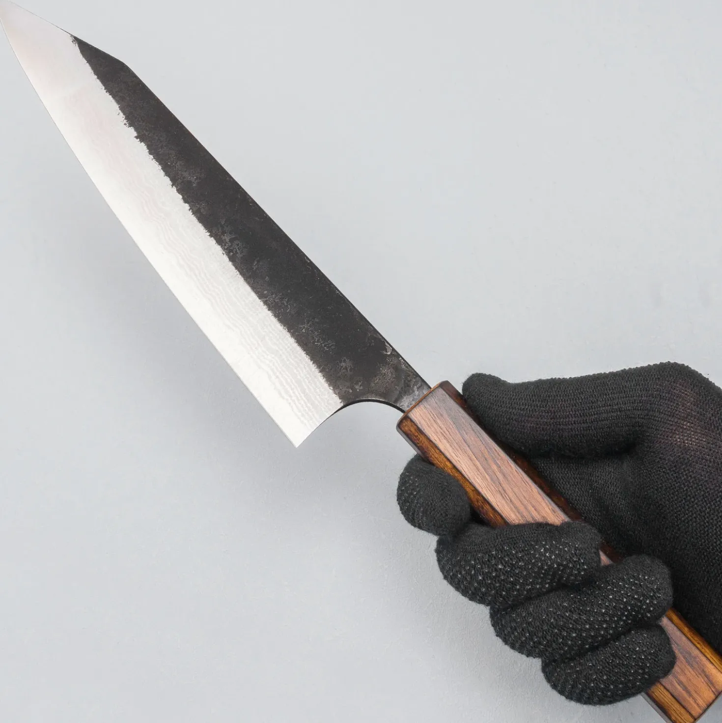 Yoshimi Kato Aogami Super Damast Iron Clad Kurouchi Oak Gyuto 21 cm