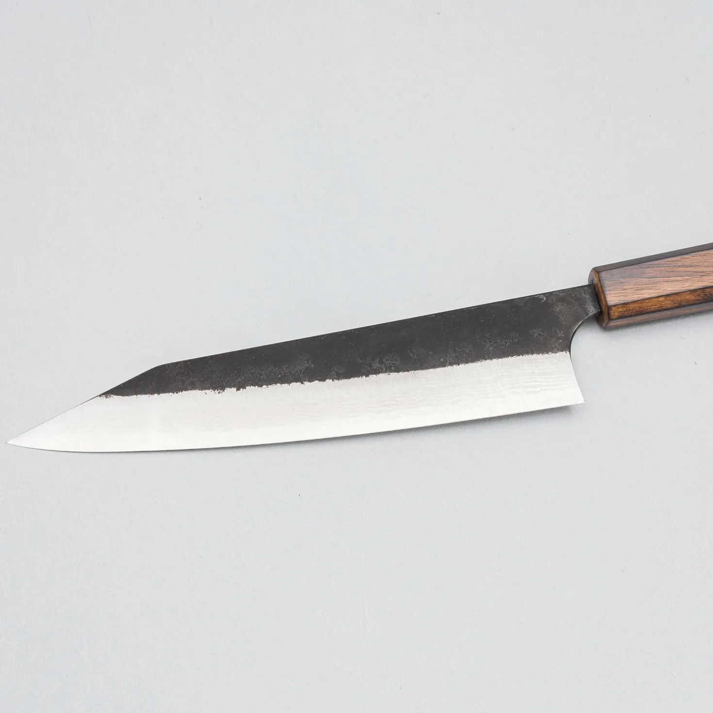Yoshimi Kato Aogami Super Damast Iron Clad Kurouchi Oak Gyuto 21 cm