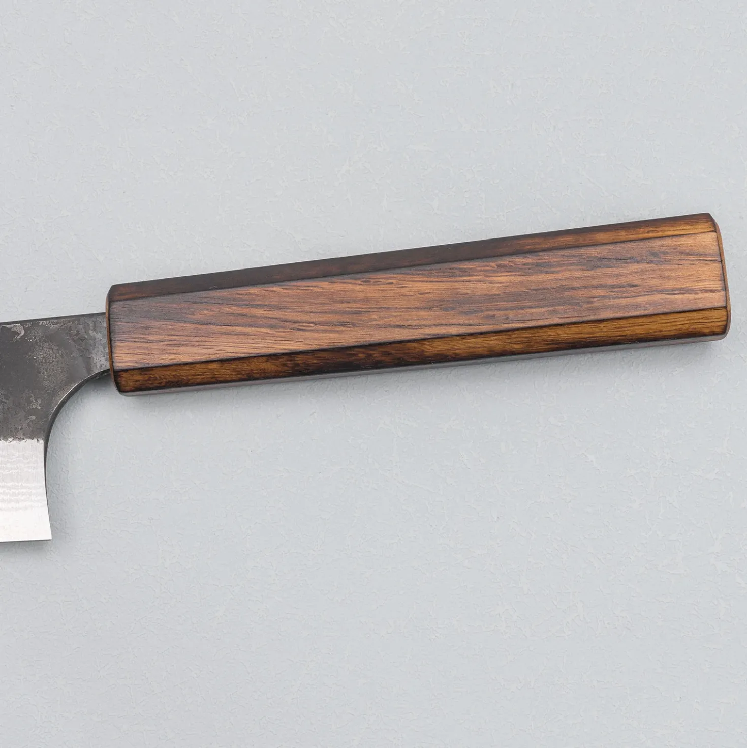 Yoshimi Kato Aogami Super Damast Iron Clad Kurouchi Oak Gyuto 21 cm