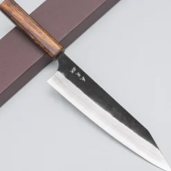 Yoshimi Kato Aogami Super Damast Iron Clad Kurouchi Oak Gyuto 21 cm