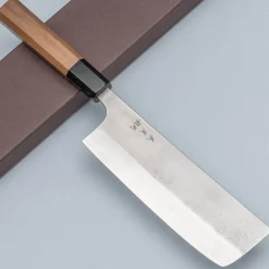 Yoshimi Kato Ginsan Nashiji Walnut Nakiri 17 cm